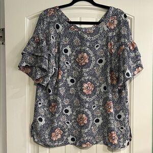 LOFT Floral Print Blouse - Blue and Pink